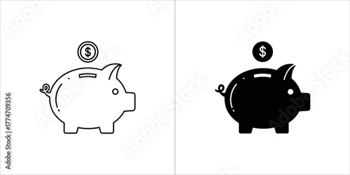 Piggy bank with dollar coin, saving money concept