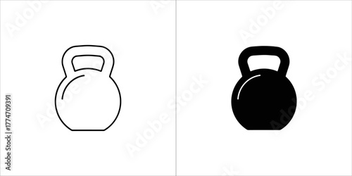 Two kettlebell icons, one in outline and one in solid
