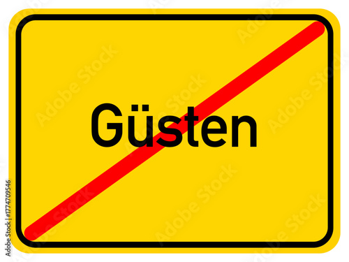 Illustration of a city exit sign for the city of Güsten