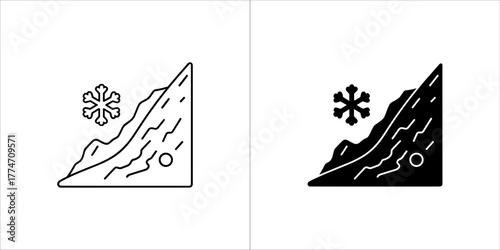 Mountain with snow and snowflake, winter landscape concept