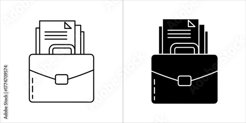 Briefcase icon in black and white, representing business