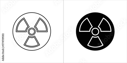 Radiation symbol icon in black and white