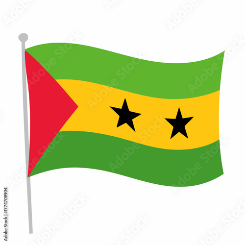 Sao tome and principe flag waving on a pole isolated vector illustration