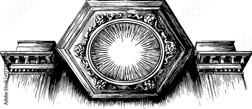 Ornate octagonal frame with engraved lines and decorative corners for vintage design