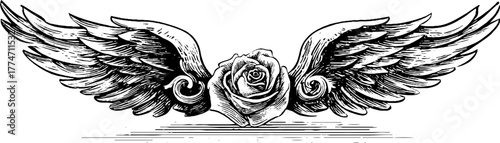 Ornamental divider element with central rosette and winged design for decorative projects