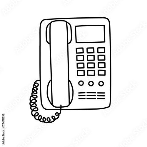Simple Desk Telephone with Cord Line Art
