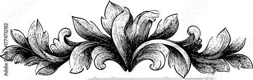 Ornamental swirling acanthus leaf border pattern for decoration and design