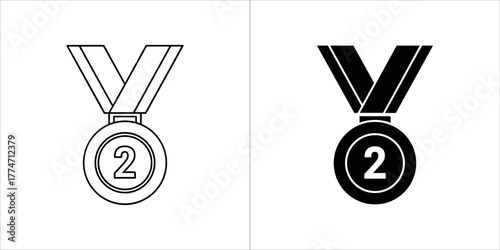 Second place medal in line and glyph style