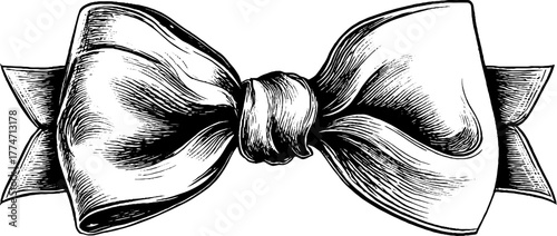 Elegant ribbon bow with soft folds and shadows for decorative design elements