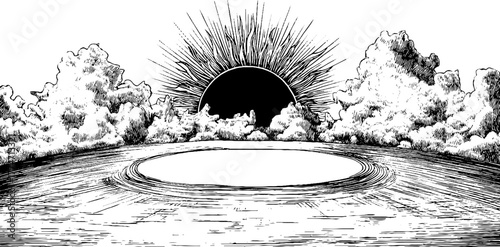 Vintage sunburst pattern with round border and fine engraving design for print