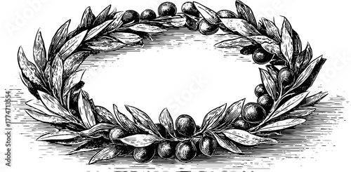 Vintage olive branch frame sketch for design in posters and labels