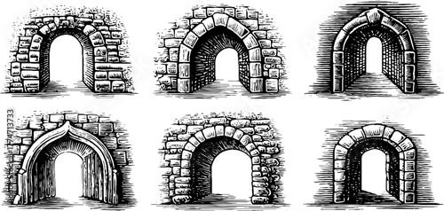 Vintage architectural half circle arches sketch collection for design and decor