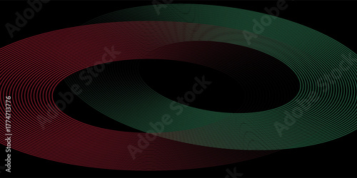 3D green red techno abstract background overlap layer on dark space with glowing waves shape decoration. Modern graphic design element lines style concept for banner, flyer, card, or brochure cover