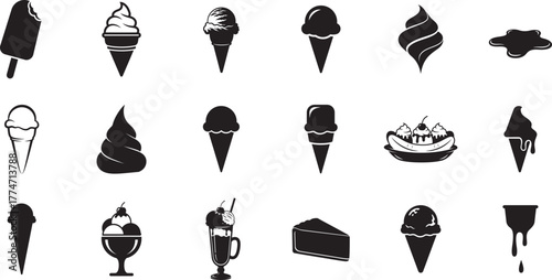 Collection of variousice cream, dessert, vector, illustration, cone, sweet,  and dessert vector illustrations