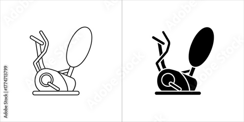 Elliptical trainer icon set, outline and glyph style
