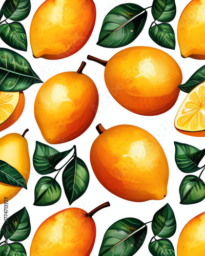 A vibrant seamless pattern of hand-painted watercolor lemons with lush green leaves, a fresh and zesty citrus fruit illustration