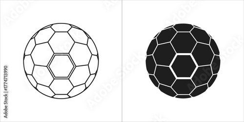 Soccer ball icon set, outline and glyph style