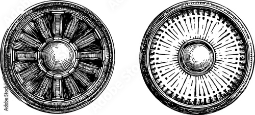 Vintage art deco geometric circular designs for decorative frames or labels