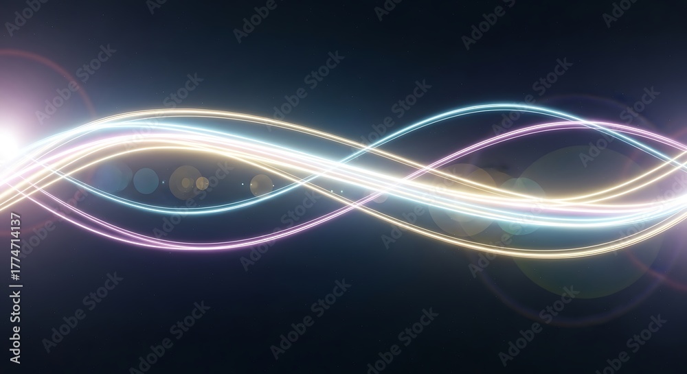 Obraz premium Abstract Wave Patterns Dynamic Light Trails on a Dark Background, Perfect for Design