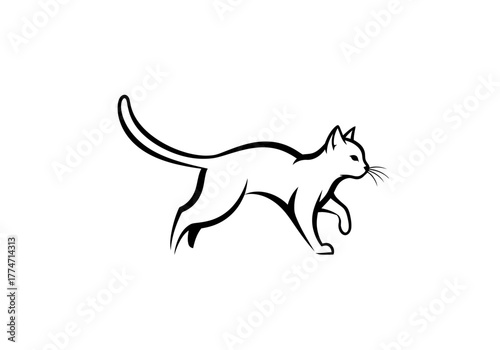 Black and white drawing of a cat in motion showing its sleek silhouette and attentive posture