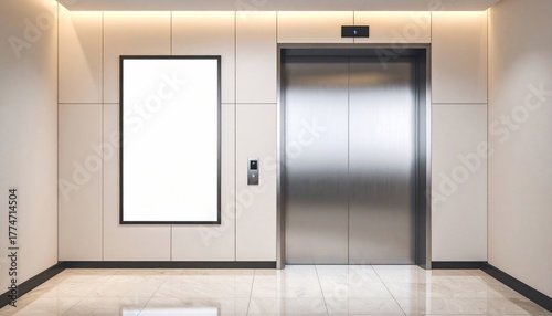 Modern Elevator Lobby with Blank Advertisement Board  Clean Interior Design.