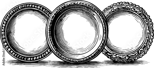 Vintage circular ornamental frames with bead and scroll detail for decorative design