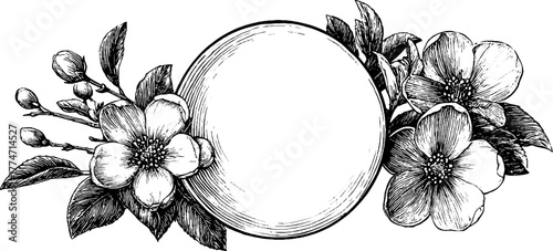 Elegant circular label frames with floral and geometric engraving borders for vintage design