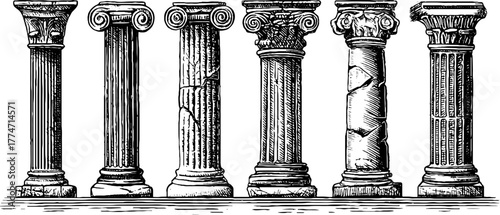 Classical column designs: doric, ionic, corinthian styles for architectural inspiration
