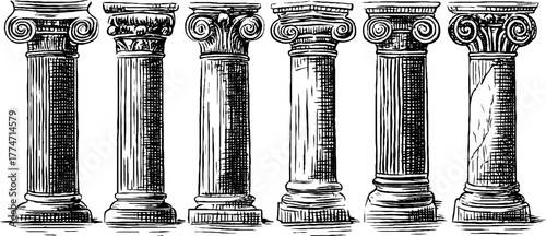 Classical architectural column and pilaster patterns with fluting details for design projects