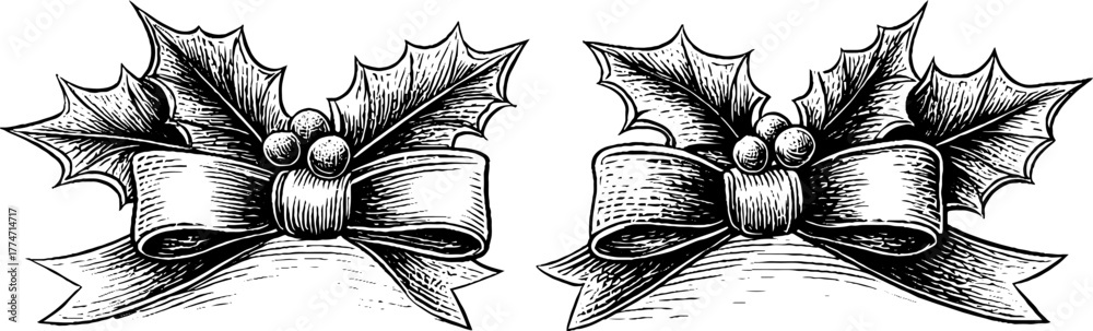 Naklejka premium Festive holiday dividers with holly leaves and bows for decorative design