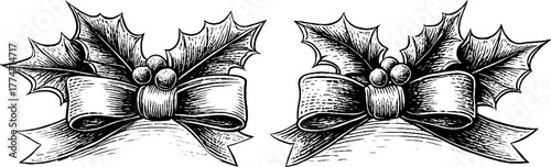 Festive holiday dividers with holly leaves and bows for decorative design