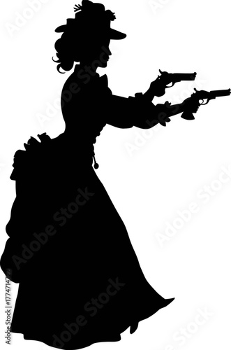 Victorian Gunslinger Woman Silhouette