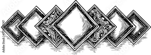 Decorative geometric frames with diamond and triangle designs for vintage and retro projects