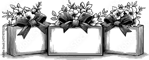 Vintage floral wedding invitation card frames with bow and flowers design for elegant invitations