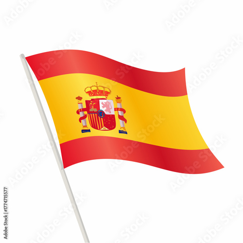 Spanish flag illustration waving against a white background with vibrant colors