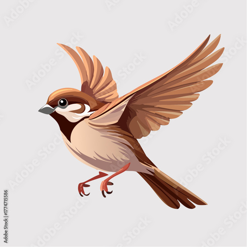 Sparrow in flight vector illustration of a brown bird with wings extended