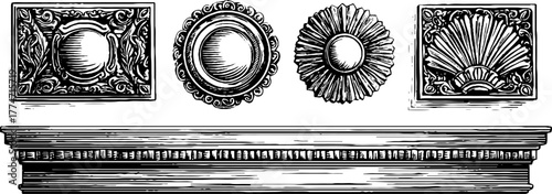 Elegant set of geometric architectural ornaments with diamond tiles for decor and design