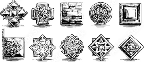 Vintage geometric architectural tile designs for decorative use
