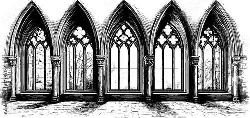 Gothic architectural patterns with pointed arch motifs for design and decoration