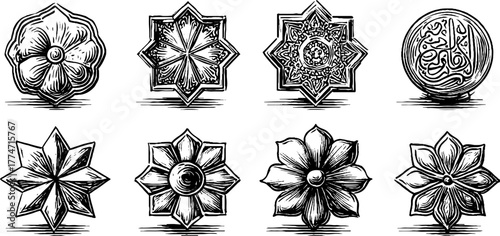 Intricate islamic architectural ornaments and arabesques for design projects