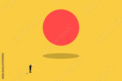 Businessman looking big solution. concept of Business leader, courage, bravery, fearless leadership and success