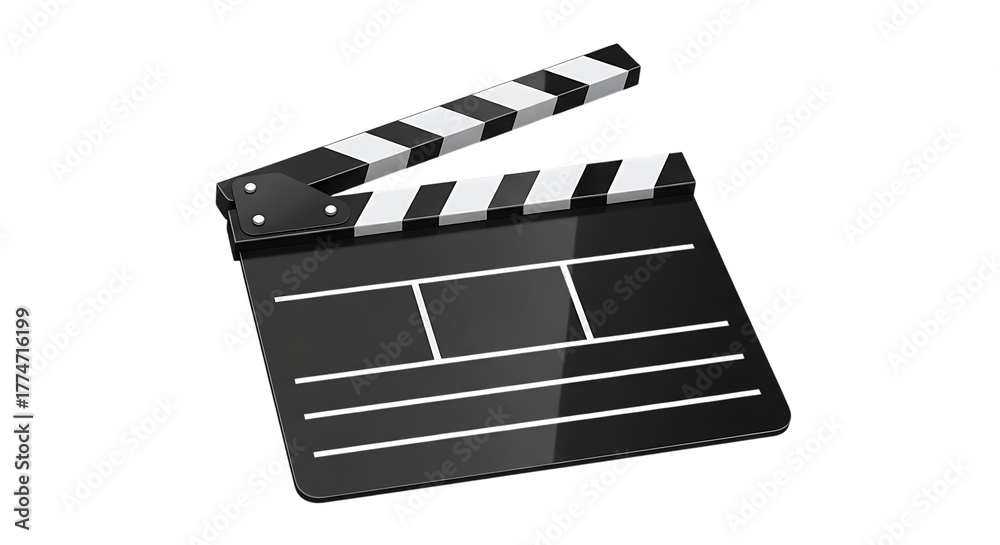 Fototapeta premium Classic hollywood film production clapperboard ready for action isolated on white background