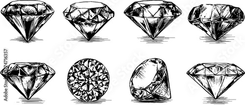 Vintage diamond sketch set with repeating geometric patterns for retro design