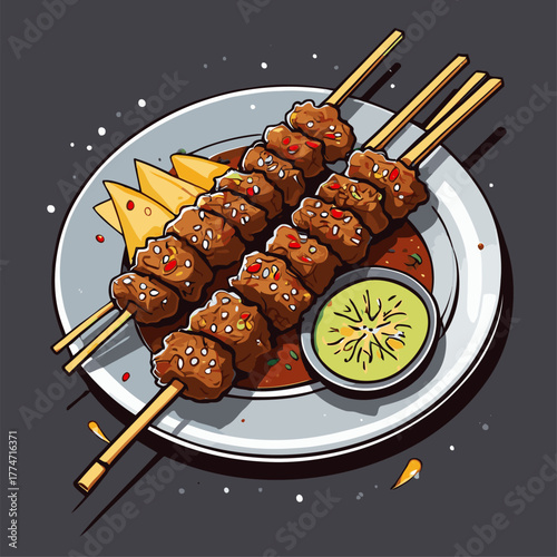 delicious satay cartoon vector image