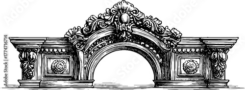 Ornate symmetrical architectural panels with decorative borders for interior design