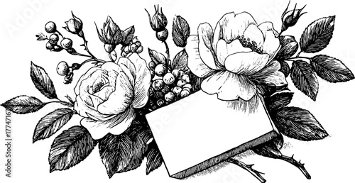 Elegant thank you card design with decorative floral engraving frame for invitations