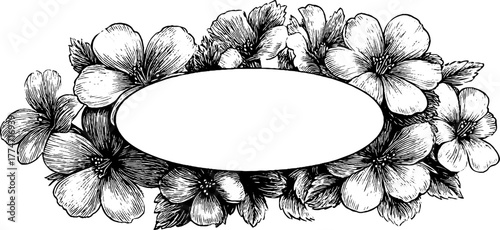 Vintage oval label borders with symmetrical floral engraving for decorative design