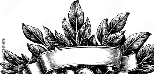 Elegant vintage wedding announcement with laurel engraving design