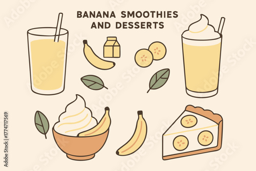 Food and drink icons set with illustrations of fresh fruit juice, cold beer, coffee, tea, and cocktail beverages in a glass and cup vector design