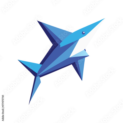 A striking blue origami shark design a geometric aquatic illustration